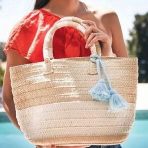Altru Made for Good Woven Straw Tote Bag with Blue Tassel NWOT
